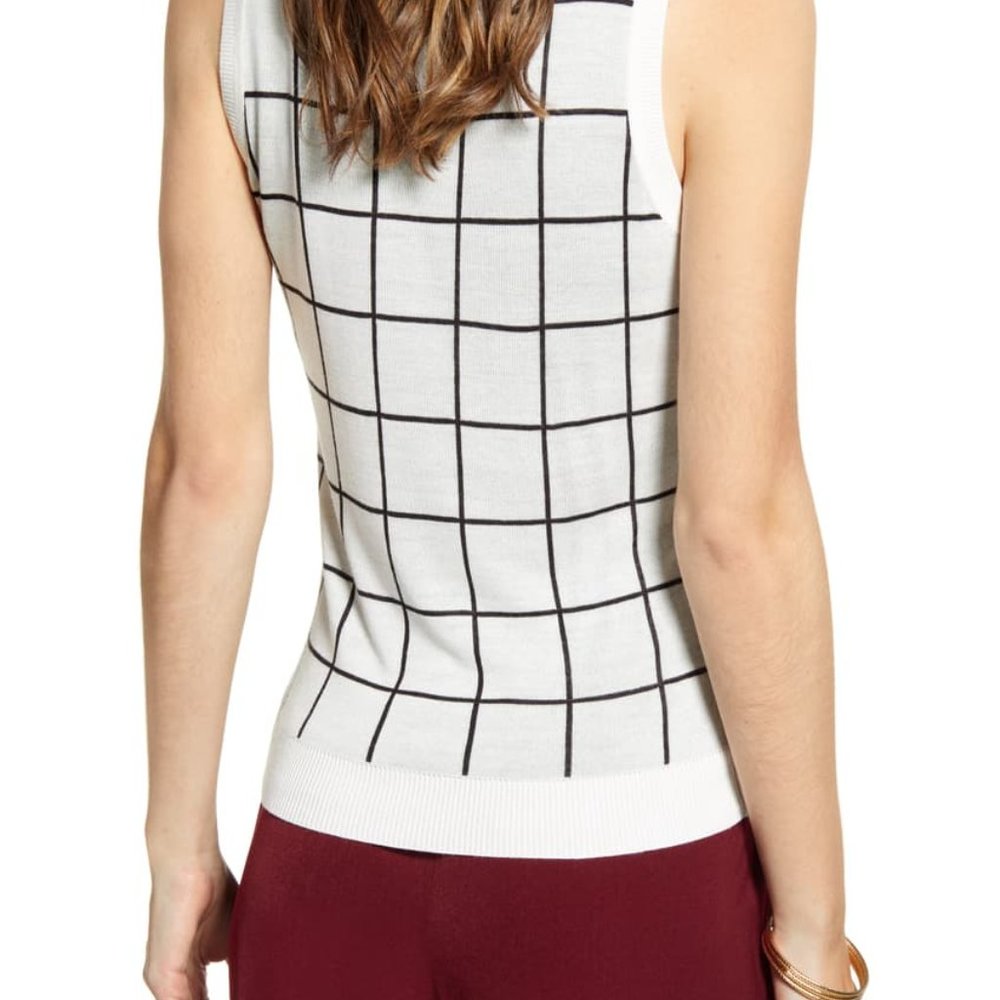 Halogen Patterned Crew Neck Knit Tank Top - Picture 2 of 7